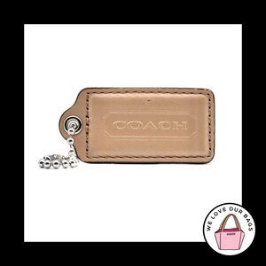 2.5" Large COACH Light Brown Leather Nickel Key Fob Bag Charm Keychain Hang Tag